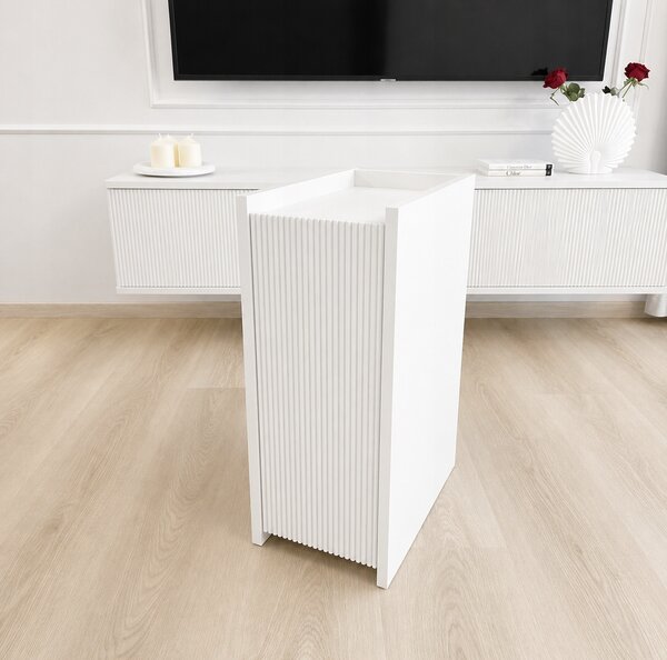 Stolik nocny "NARROW" biały mat, ryfle, wąski 25cm