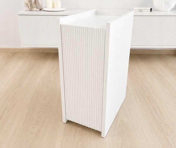 Stolik nocny "NARROW" biały mat, ryfle, wąski 25cm