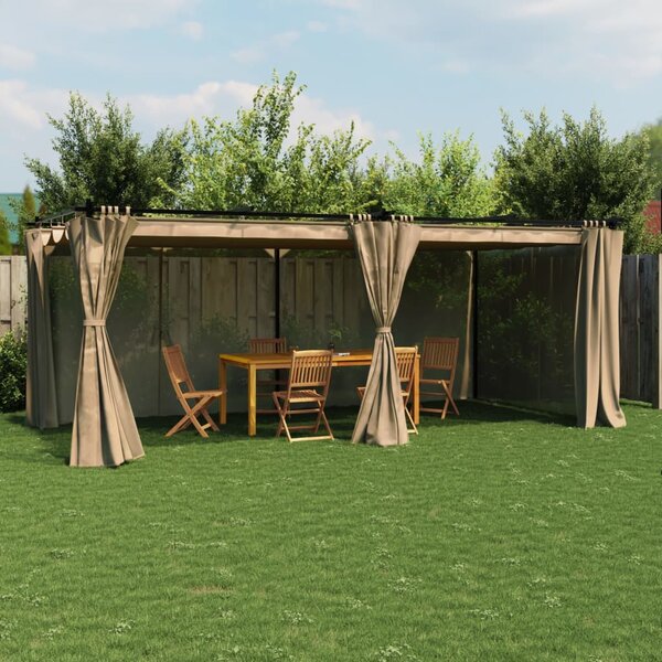 Altana ogrodowa z zasłonami, kolor taupe, 6x3 m, stal