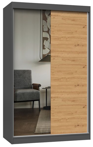 Szafa ubraniowa z drzwiami przesuwnymi 120 cm dąb artisan antracyt B4-A74
