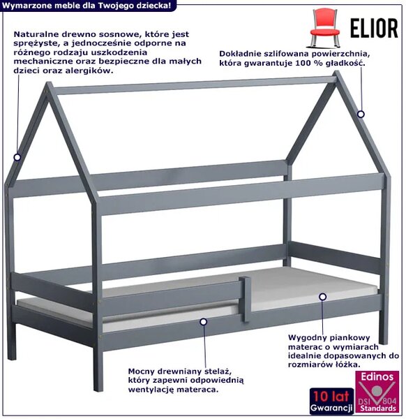 Szare łóżko dziecięce z barierką Z8-G04