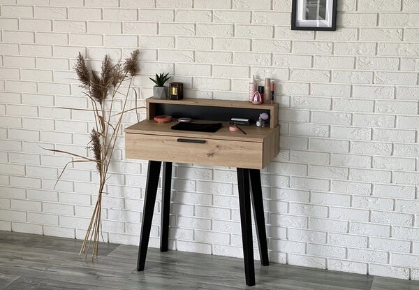 Toaletka / konsola "LENA PLUS" dąb artisan 75cm, bukowe czarne nóżki