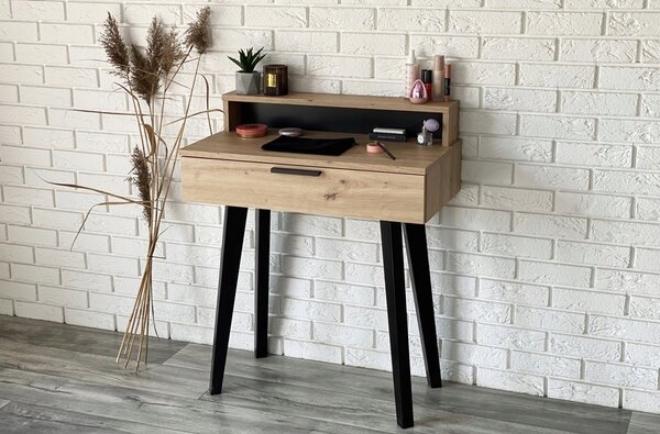 Toaletka / konsola "LENA PLUS" dąb artisan 75cm, bukowe czarne nóżki