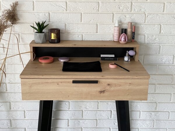 Toaletka / konsola "LENA PLUS" dąb artisan 75cm, bukowe czarne nóżki