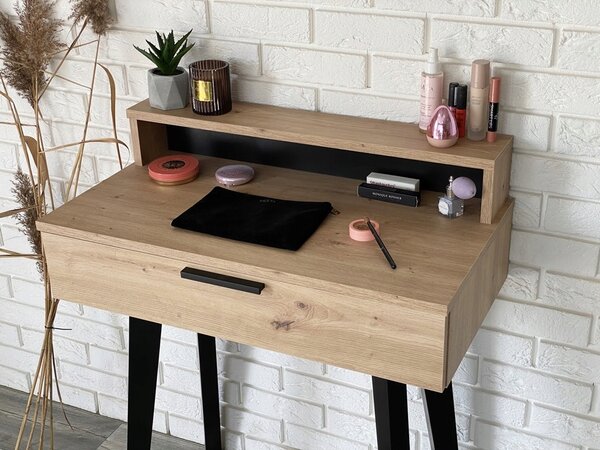 Toaletka / konsola "LENA PLUS" dąb artisan 75cm, bukowe czarne nóżki