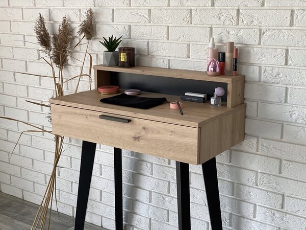 Toaletka / konsola "LENA PLUS" dąb artisan 75cm, bukowe czarne nóżki