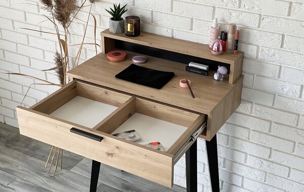 Toaletka / konsola "LENA PLUS" dąb artisan 75cm, bukowe czarne nóżki