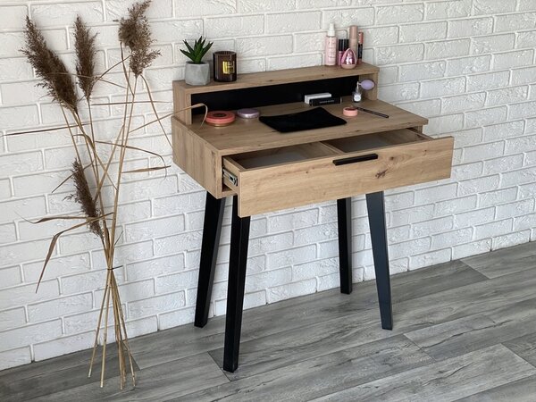 Toaletka / konsola "LENA PLUS" dąb artisan 75cm, bukowe czarne nóżki