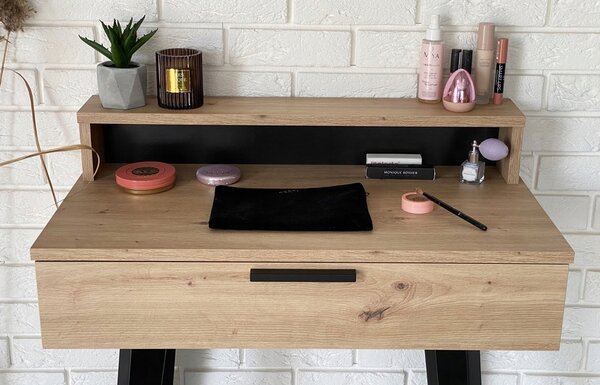 Toaletka / konsola "LENA PLUS" dąb artisan 75cm, bukowe czarne nóżki