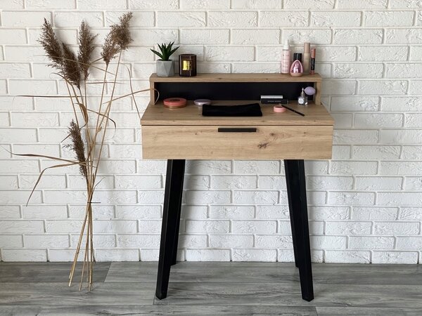 Toaletka / konsola "LENA PLUS" dąb artisan 75cm, bukowe czarne nóżki