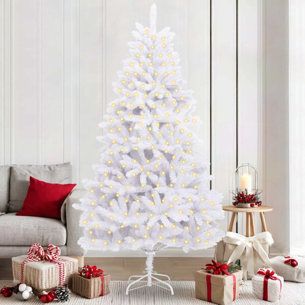 Sztuczna choinka z 300 diodami LED Biały 210 cm PVC i Metal
