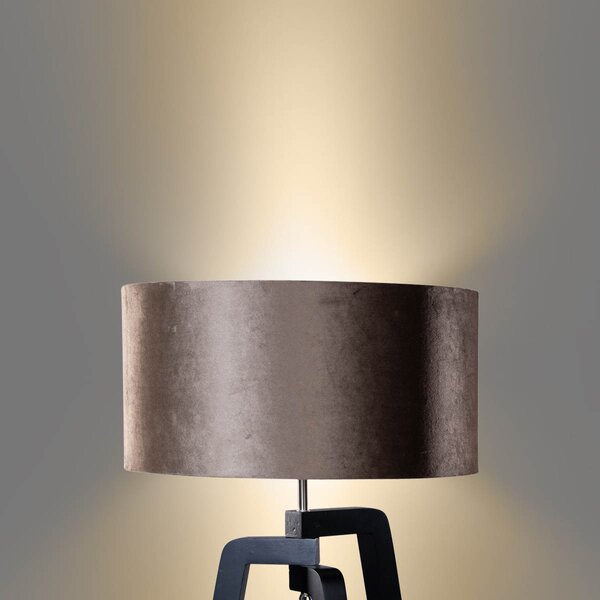 Lampa podłogowa czarna z brązowym aksamitnym abażurem 50 cm - Puros
