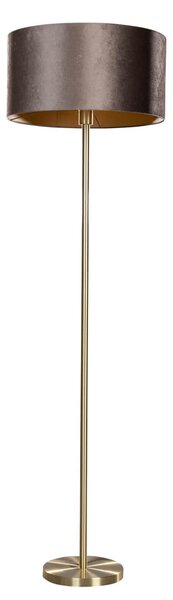 Lampa podłogowa mosiężna z welurowym abażurem w kolorze brązowym 50 cm - Simplo