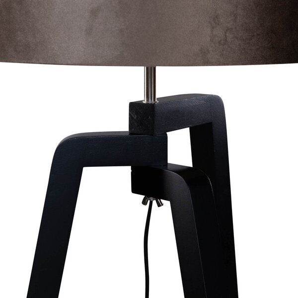 Lampa podłogowa czarna z brązowym aksamitnym abażurem 50 cm - Puros