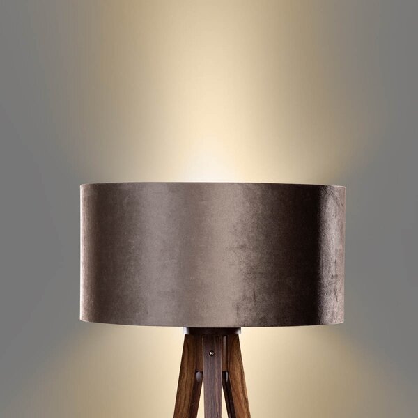 Lampa podłogowa Tripod z drewna orzechowego z brązowym aksamitnym abażurem 50 cm - Tripod Classic