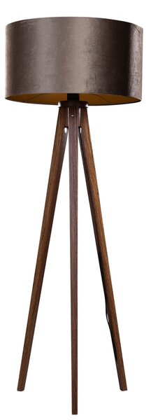 Lampa podłogowa Tripod z drewna orzechowego z brązowym aksamitnym abażurem 50 cm - Tripod Classic