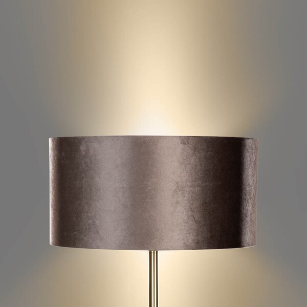 Lampa podłogowa mosiężna z welurowym abażurem w kolorze brązowym 50 cm - Simplo