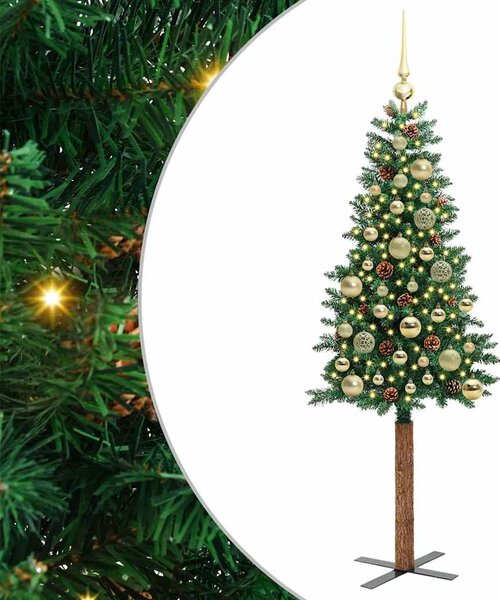 Szczupła Choinka Zielony 150 cm PVC i lite drewno sosnowe