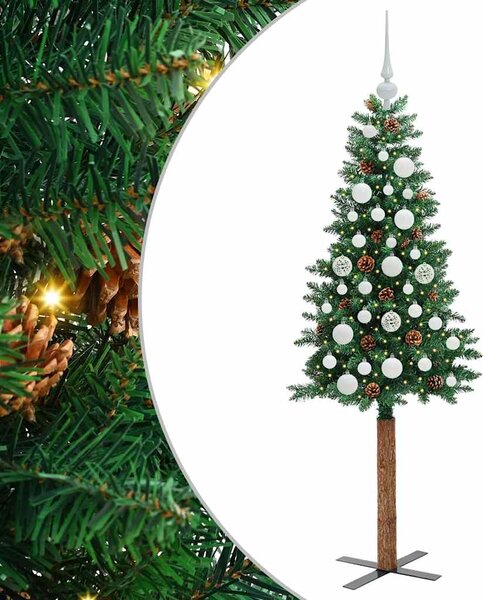 Szczupła Choinka Zielony 150 cm PVC i lite drewno sosnowe