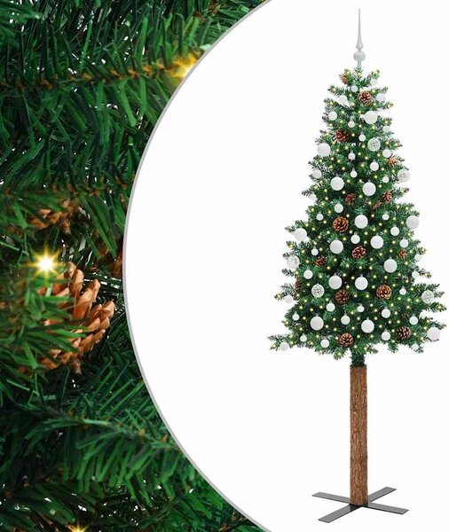 Szczupła Choinka Zielony 210 cm PVC i lite drewno sosnowe