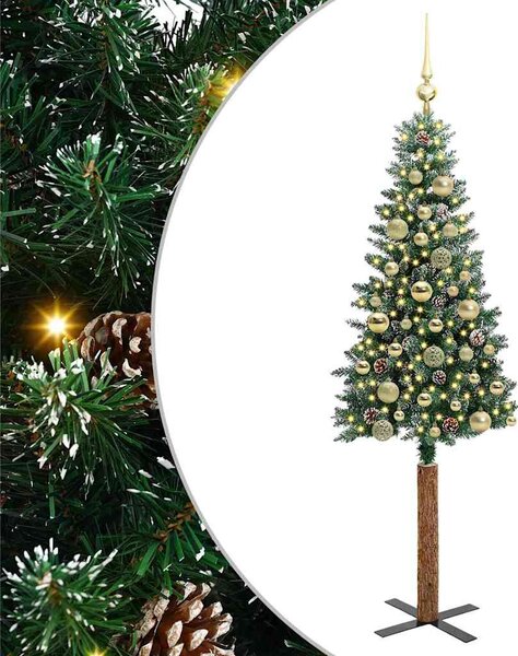 Szczupła Choinka Zielony 150 cm PVC i lite drewno sosnowe