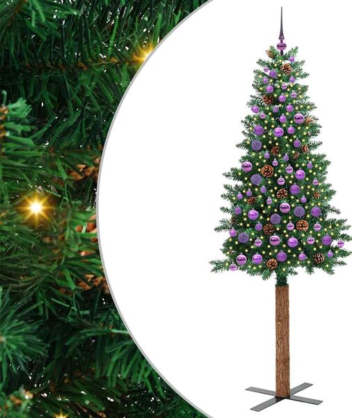 Szczupła Choinka Zielony 210 cm PVC i lite drewno sosnowe