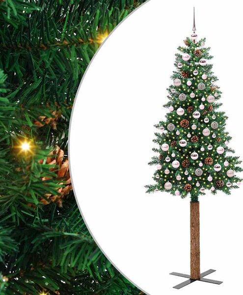 Szczupła Choinka Zielony 210 cm PVC i lite drewno sosnowe