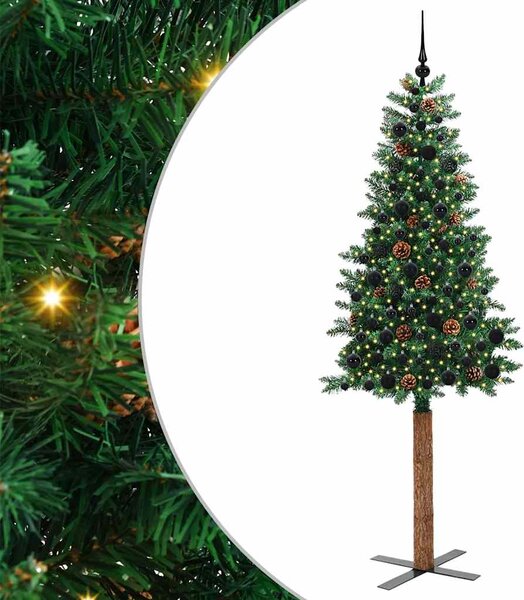 Szczupła Choinka Zielony 210 cm PVC i lite drewno sosnowe
