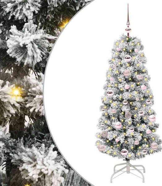 Sztuczna choinka z zawiasami z podstawą Zielony i Biały 120 cm