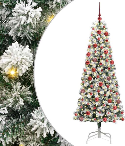 Sztuczna choinka z zawiasami z podstawą Zielony i Biały 180 cm