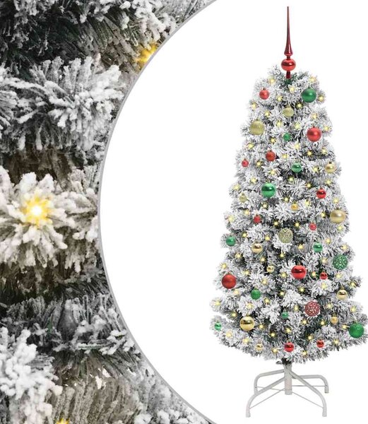 Sztuczna choinka z zawiasami z podstawą Zielony i Biały 150 cm