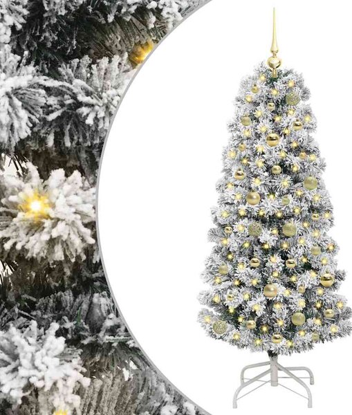 Sztuczna choinka z zawiasami z podstawą Zielony i Biały 150 cm