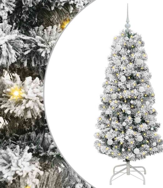 Sztuczna choinka z zawiasami z podstawą Zielony i Biały 150 cm