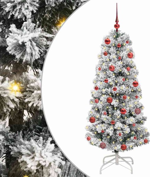 Sztuczna choinka z zawiasami z podstawą Zielony i Biały 150 cm