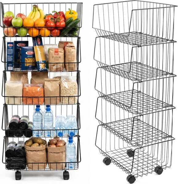 Rega kuchenny mobilny 99 cm szafka na kókach 5 koszy póka azienkowa