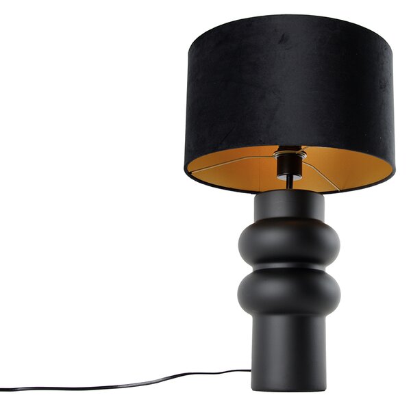 Designerska Lampa Stołowa Czarny Aksamitny Klosz Czarny ze Złotym 35 cm - Alisia