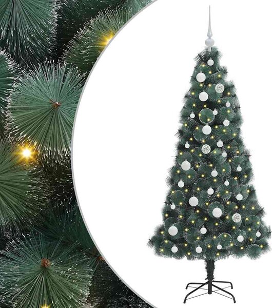 Sztuczna choinka z oświetleniem i zestawem bombek 150 cm PET