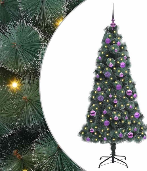 Sztuczna choinka z lampkami i zestawem ozdób Zielony 150 cm PET