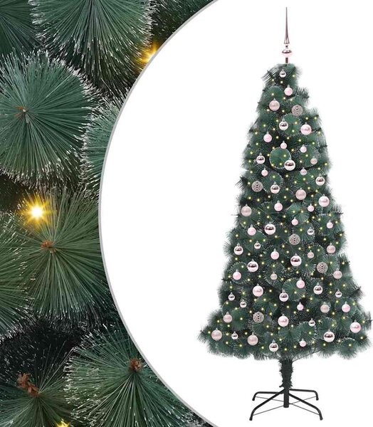 Sztuczna oświetlona choinka z zestawem bombek Zielony 210 cm