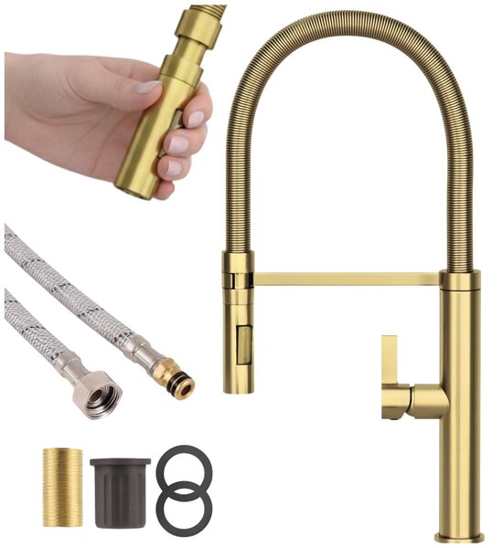 Granitan – bateria kuchenna – bateria zlewozmywakowa – wysuwana wylewka – złota – bateria kuchenna – FULL GOLD