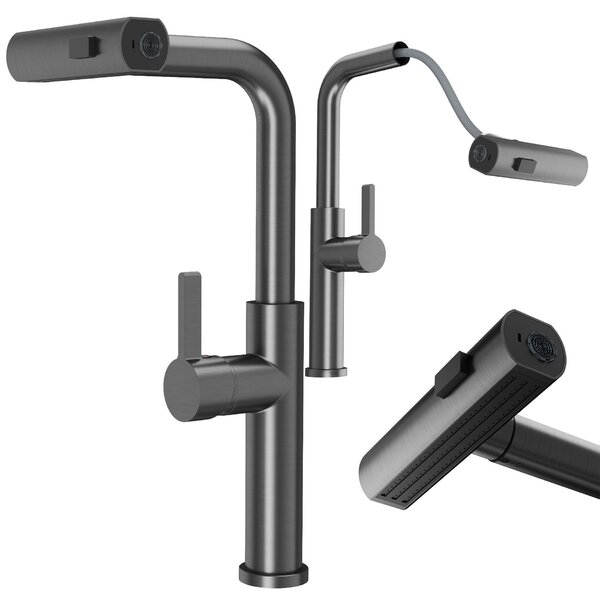 Granitan – bateria kuchenna – bateria zlewozmywakowa – wysuwana wylewka – obrotowa – szara – GIRO
