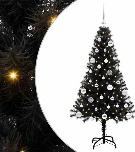 Choinka z 150 diodami LED z podstawą Czarny 150 cm PVC