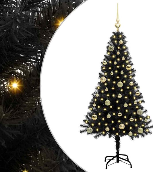 Choinka z 150 diodami LED z podstawą Czarny 150 cm PVC