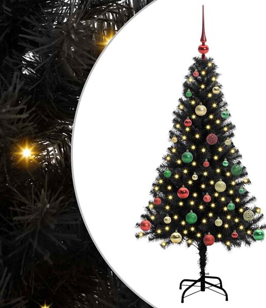 Choinka z 150 diodami LED z podstawą Czarny 150 cm PVC