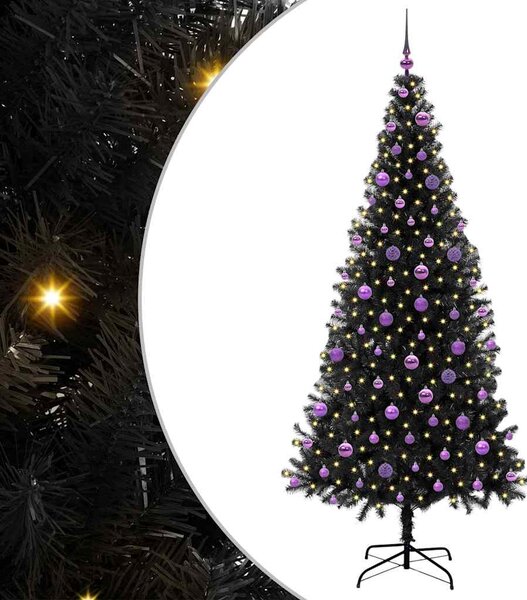 Choinka z 300 diodami LED z podstawą Czarny 210 cm PVC