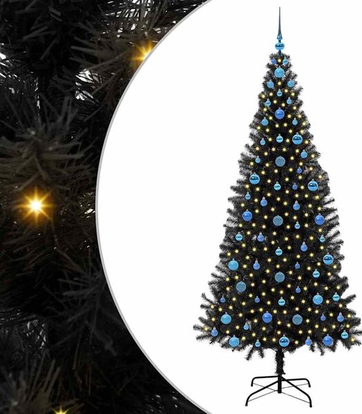 Choinka z 300 diodami LED z podstawą Czarny 210 cm PVC