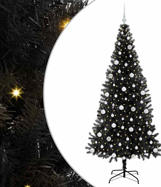 Choinka z 300 diodami LED z podstawą Czarny 210 cm PVC