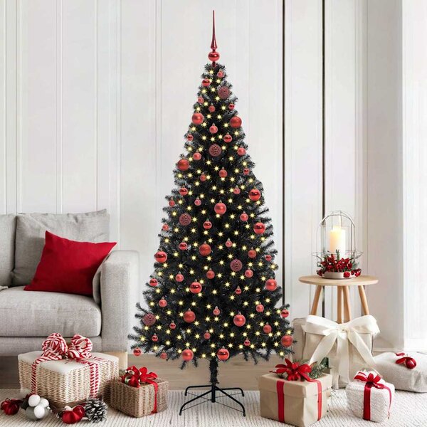 Choinka z 300 diodami LED z podstawą Czarny 180 cm PVC