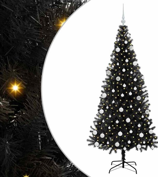 Choinka z 300 diodami LED z podstawą Czarny 180 cm PVC
