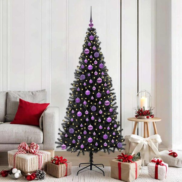 Choinka z 300 diodami LED z podstawą Czarny 180 cm PVC